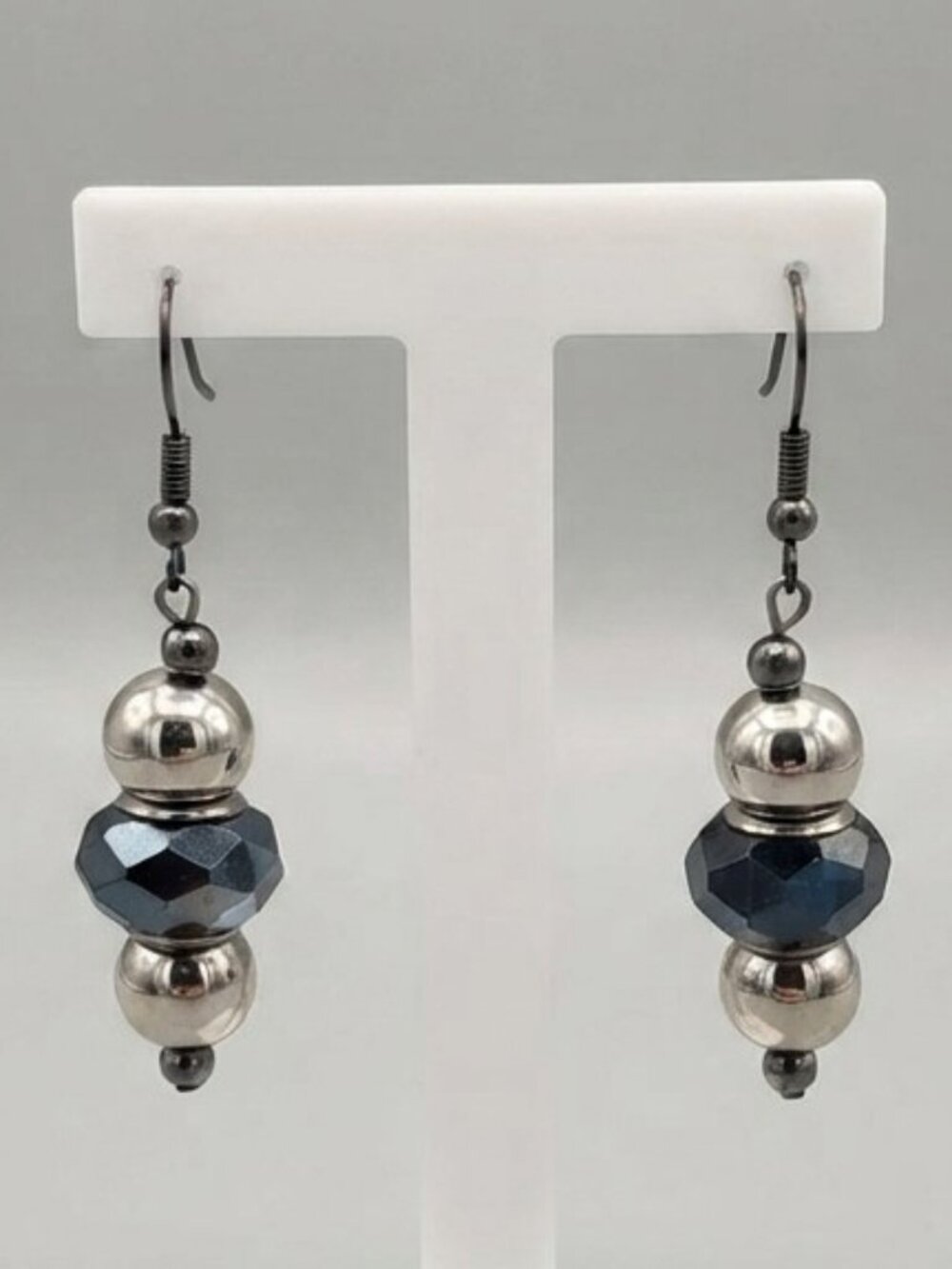Modern Geometric Black Silver Dangle Earrings